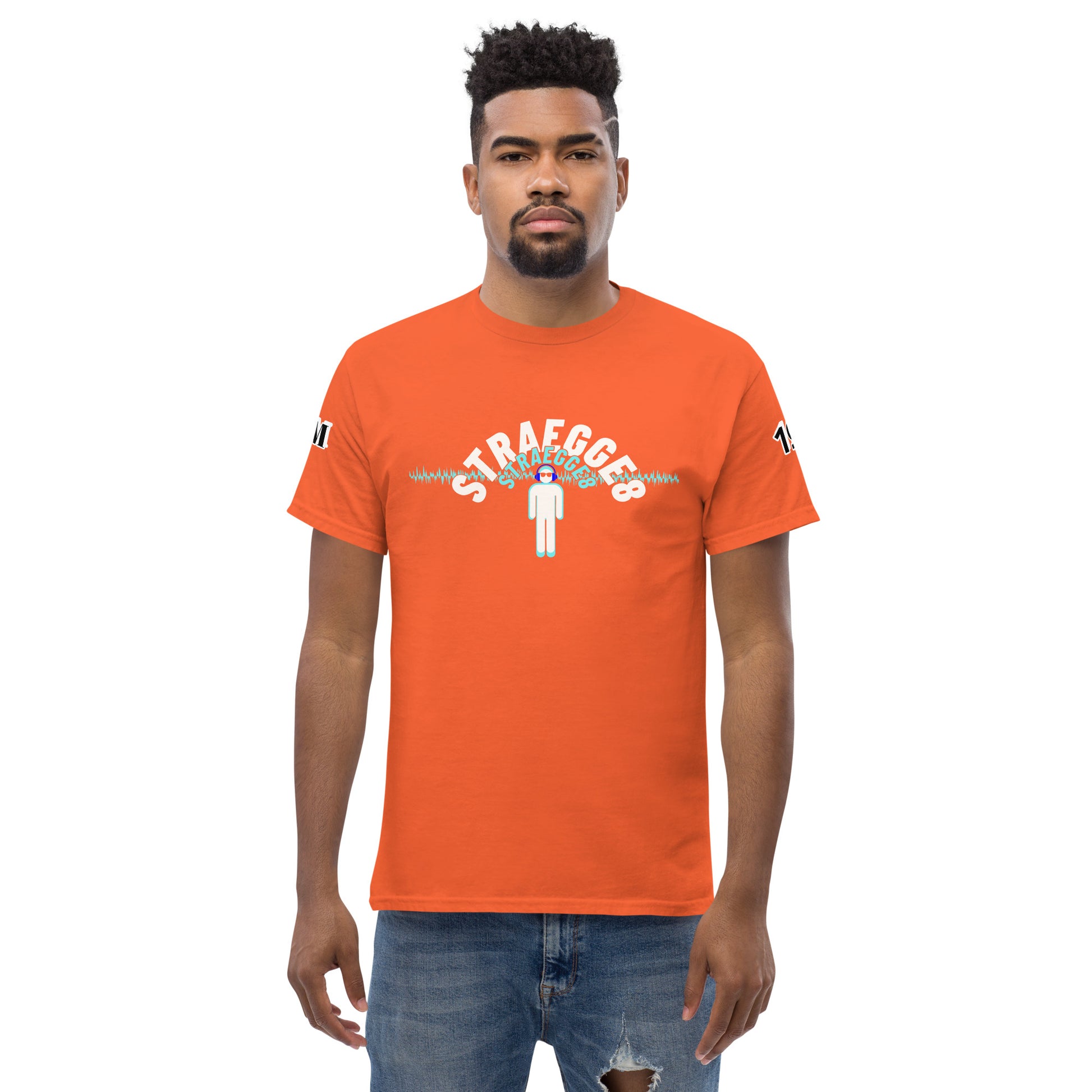 orange color straegge8 tshirt for men